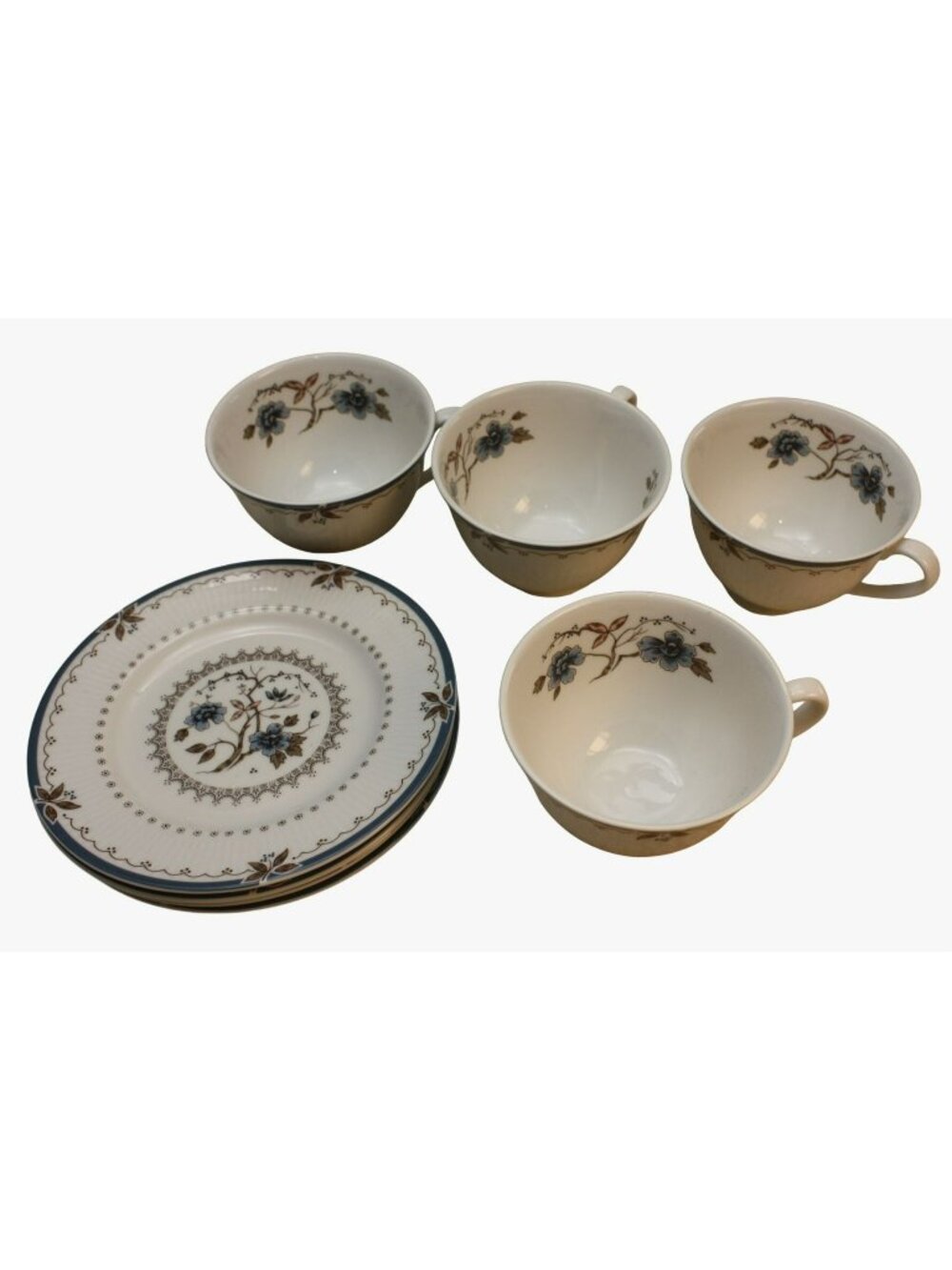 Royal Doulton Old Colony T.C.1005 Tea Cup & Saucer Set 4 Blue Floral England